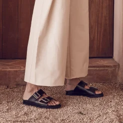 Fashion EOS Footwear FLOREN LEATHER SLIDE SANDALS Black