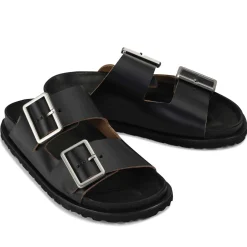 Fashion EOS Footwear FLOREN LEATHER SLIDE SANDALS Black