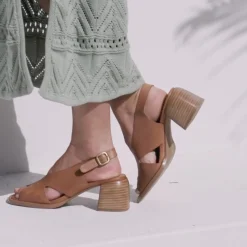 Clearance EOS Footwear ISADORA LEATHER BLOCK HEEL SANDALS