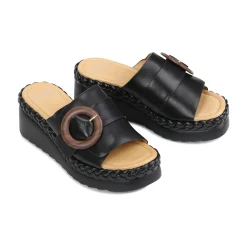Best EOS Footwear MENA LEATHR WEDGE SLIDE SANDALS